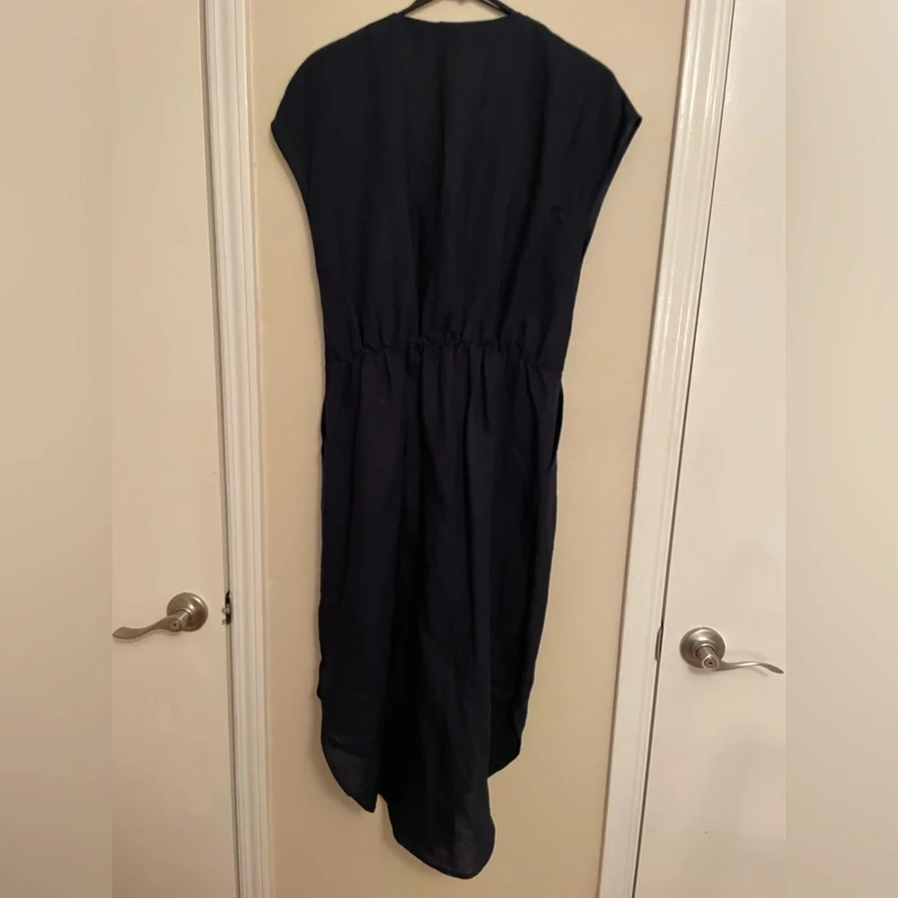 Witchery navy front tie linen midi navy dress size 10